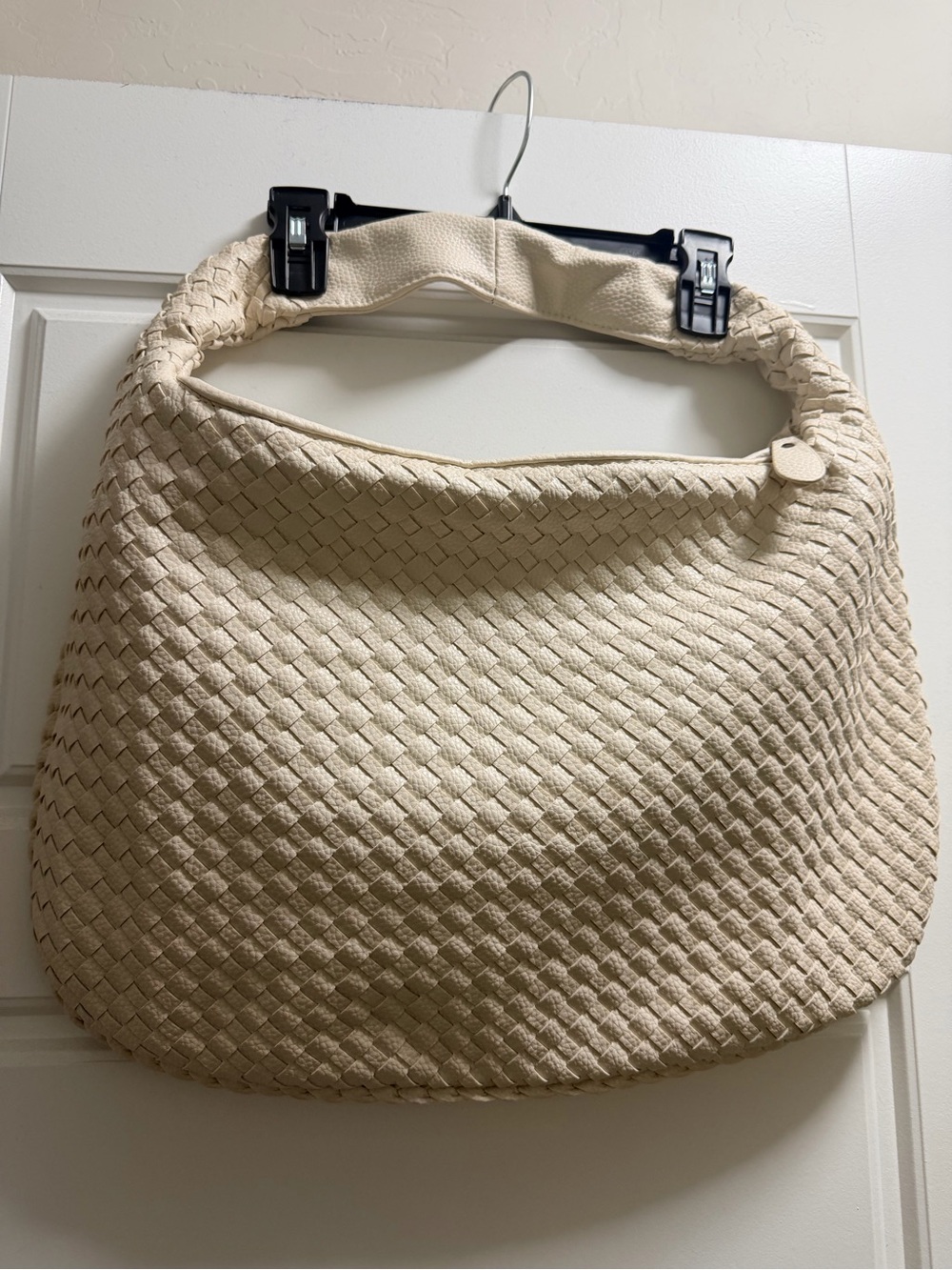 Woven Shoulder Hobo Bag in Cream